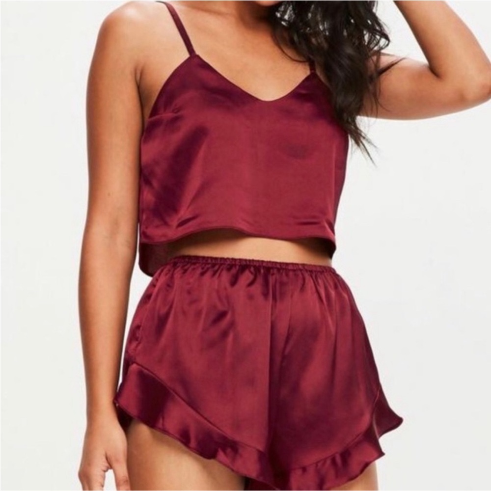 NWT Missguided Burgundy Red Satin Cami Short Pajama Set
